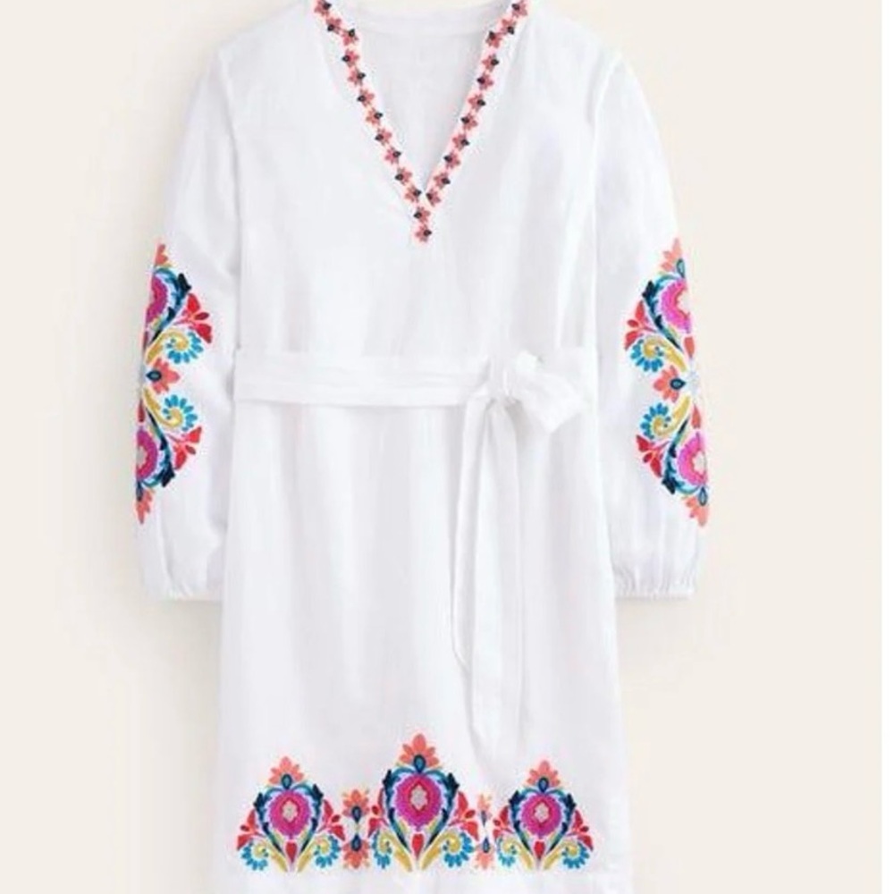 Boden linen dress NWT 8 Cleo Embroidered Tunic Bright Floral D0888 - Picture 3 of 10
